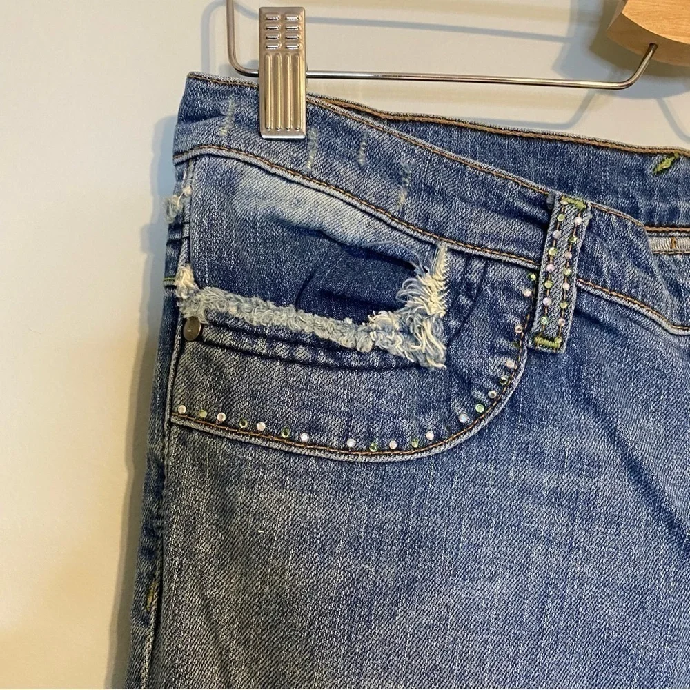 X2 Denim Laboratory Ultra Low Rise Embellished Flare Jean, Size 30